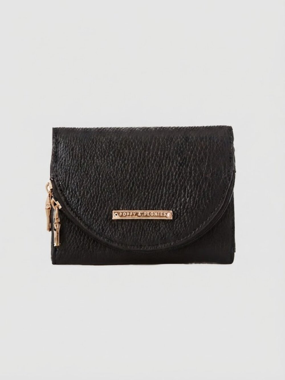 Poppy & Peonies Black Margaux Vegan Leather Trifold Wallet with Gold Plate
